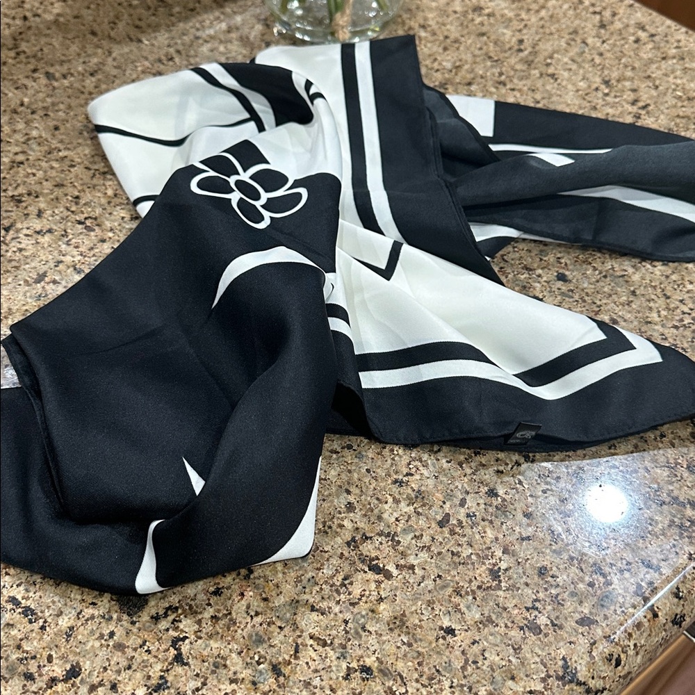 Black and white designer look square scarf, new, 100% polyester